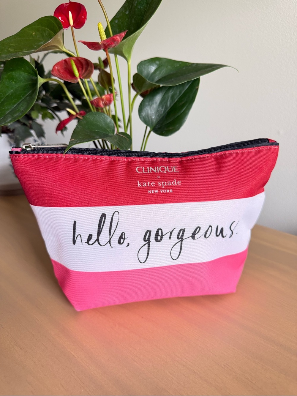 Clinique x Kate Spade Cosmetics Makeup Bag Pink White NEW